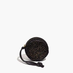Madewell Black Gold Metallic Calf Hair Circle Earbud Card Key Pouch New